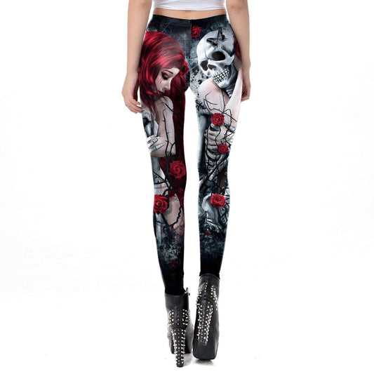 (Brickz - N - Bonez) Women's Skull Printed Leggings Soft Stretchy Retro Leggings Capris Pants S - XL - #shop_name